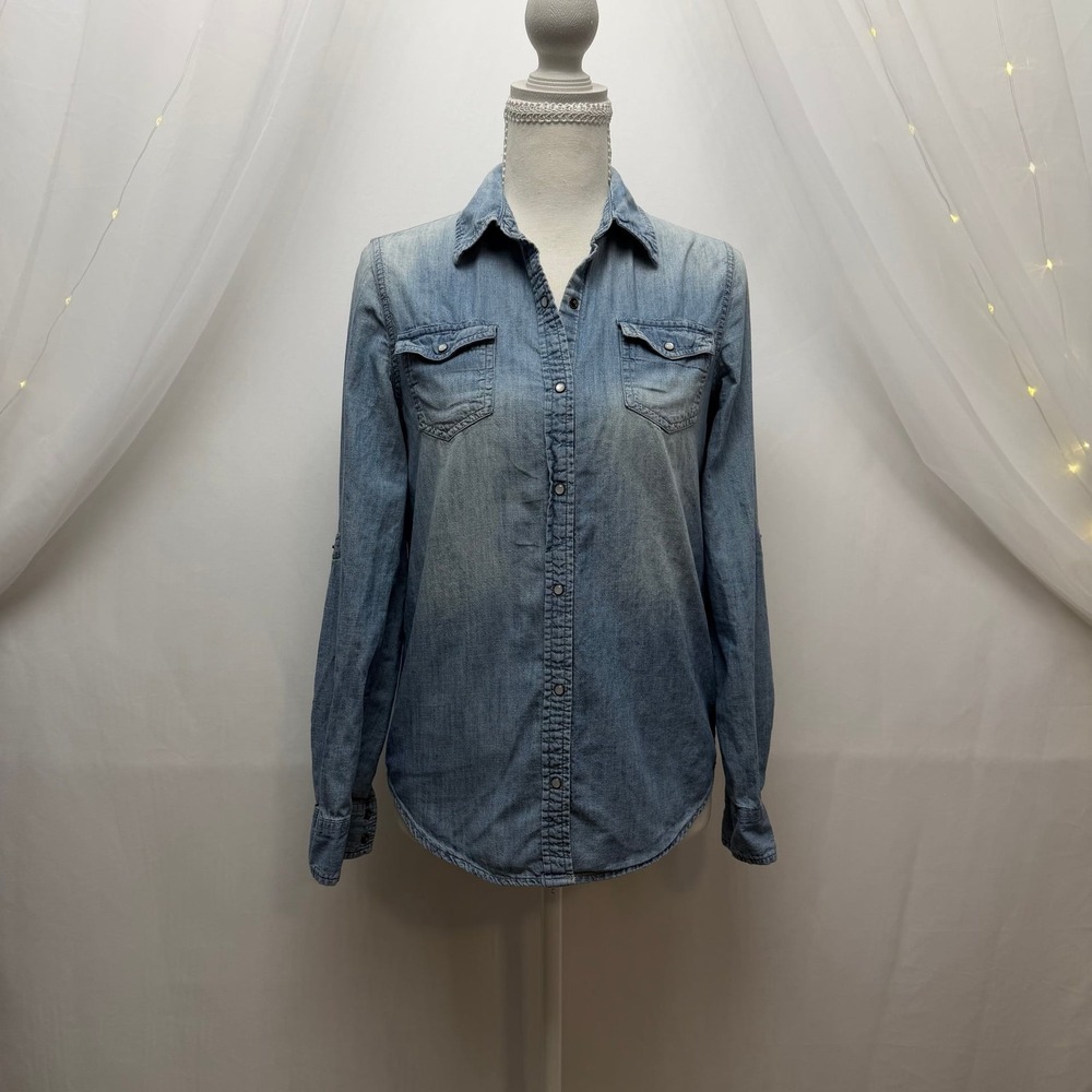 Arizona Jean Co. Light Wash Denim Snap Front Western Shirt Size XS